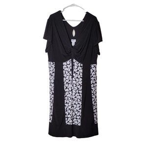 JBS Women Dress Midi Knotted Vneck Short Sleeve Butterfly Print 22W